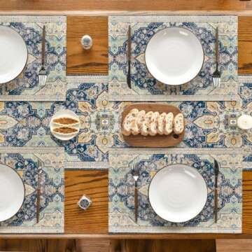 Boho Bohemia Style Sliver Placemats Set of 4, 12x18 Inch Country Rustic Farmhouse Magical Fall Table Mats for Party Kitchen Dining Decoration