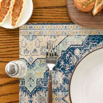 Boho Bohemia Style Sliver Placemats Set of 4, 12x18 Inch Country Rustic Farmhouse Magical Fall Table Mats for Party Kitchen Dining Decoration