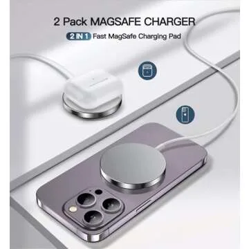 Magnetic Wireless Charger 15W Fast Mag Safe Charger for Cell Phone 16 Pro Max/16 Pro/16 Plus/16/15/14/13/12 Series 2 Pack Charging Pad for AirPods 3/2/Pro 2/Pro Mag-Safe Original Replacement