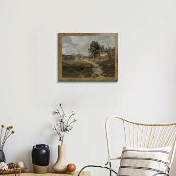 Natural Landscape Art - Vintage Print Country Landscape Painting， Framed Canvas Prints Wall Art Home Decor - Vintage Landscape Art Print Farmhouse Painting