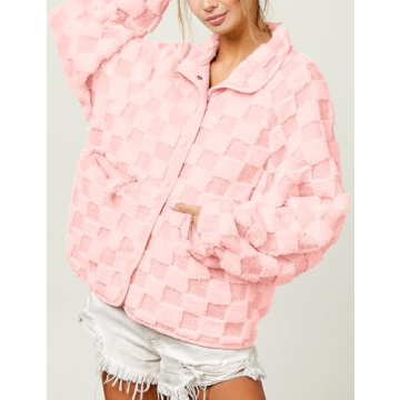 Yimoon Women's Cozy Checkered Sherpa Jacket Winter Wear