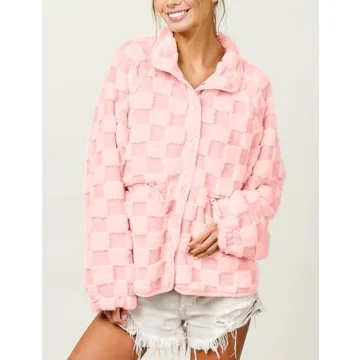 Yimoon Women's Cozy Checkered Sherpa Jacket Winter Wear