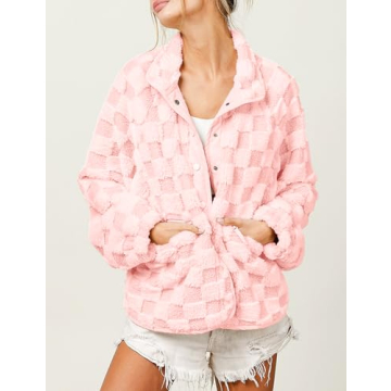 Yimoon Women's Cozy Checkered Sherpa Jacket Winter Wear