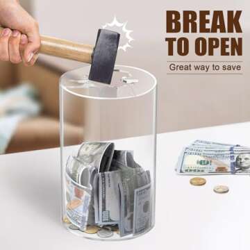 Hicocool Unbreakable Clear Piggy Bank for Saving Money