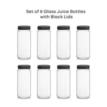 JoyJolt 16oz Glass Juice Bottles - Set of 8 with Lids