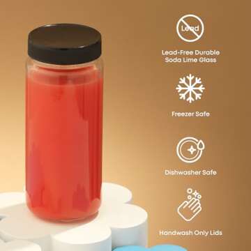 JoyJolt Glass Juice Bottles, 16 oz Glass Bottles with Caps. Set of 8 Juice Containers with Lids for Fridge, and Labels for Juice Jars. Glasses for Juice, Cold Brew Bottles, Smoothie Jars