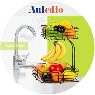 Auledio Black 3-in-1 Fruit & Vegetable Basket Bowl