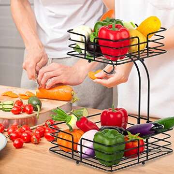 Auledio HHH-123 Fruit Vegetables Basket Bowl, Iron, 1 PACK, Black