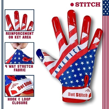 USA Flag Football Gloves with Sticky Silicone Grip