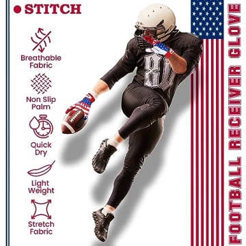 USA Flag Football Gloves with Sticky Silicone Grip