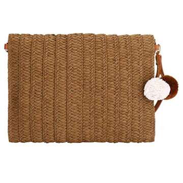 Straw Clutch,Straw Handbag Clutch for Women Summer Beach Straw Woven Envelope Purse Wallet (Coffee color)