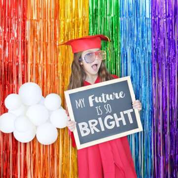 LOLStar Rainbow Foil Fringe Curtains, 2 Pack Rainbow Party Decorations 3.3x6.6ft Tinsel Metallic Streamers Holiday Photo Booth Props Backdrop for Birthday Wedding Engagement Bridal Shower Unicorn