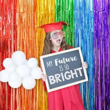 LOLStar Rainbow Foil Fringe Curtains, 2 Pack Rainbow Party Decorations 3.3x6.6ft Tinsel Metallic Streamers Holiday Photo Booth Props Backdrop for Birthday Wedding Engagement Bridal Shower Unicorn