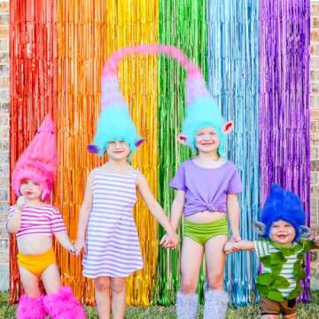 LOLStar Rainbow Foil Fringe Curtains, 2 Pack Rainbow Party Decorations 3.3x6.6ft Tinsel Metallic Streamers Holiday Photo Booth Props Backdrop for Birthday Wedding Engagement Bridal Shower Unicorn