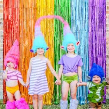 LOLStar Rainbow Foil Fringe Curtains, 2 Pack Rainbow Party Decorations 3.3x6.6ft Tinsel Metallic Streamers Holiday Photo Booth Props Backdrop for Birthday Wedding Engagement Bridal Shower Unicorn