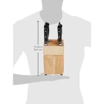 Amazon Basics 9 Pieces Premium High-Carbon Stainless-Steel Blades with Pine Wood Knife Block Set, Kitchen, Black