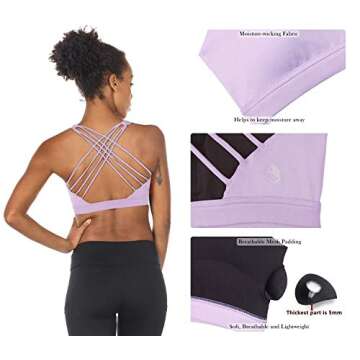 icyzone Sports Bras for Women - Activewear Strappy Padded Workout Yoga Tops Bra (S, Lilac)