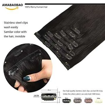 AMABAOBAO Hair Extensions Clip in Human Hair Thickened Double Weft Brazilian Hair 120g 7pcs Per Set 9A Remy Hair Jet Black Full Head Silky Straight Hair Extensions Human Hair (14 Inch #1)