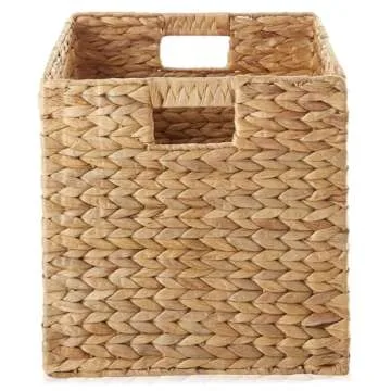 Casafield 12" x 12" Water Hyacinth Storage Baskets, Natural - Set of 6 Collapsible Cube Organizers, Woven Bins for Bathroom, Bedroom, Laundry, Pantry, Shelves