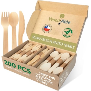 Eco-Friendly Bamboo Cutlery Set - 200pc Compostable Utensils for Sustainable Dining