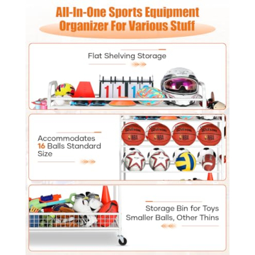 EXTCCT Sports Equipment Organizer with Wheels for Garages