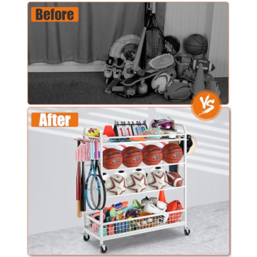 EXTCCT Sports Equipment Organizer with Wheels for Garages