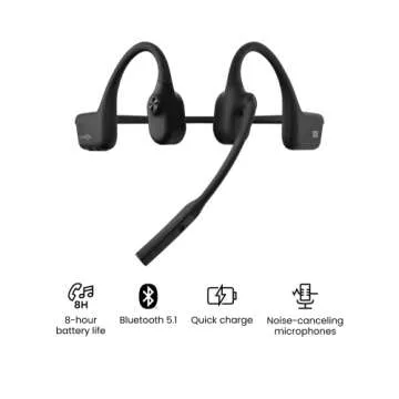 Aftershokz OpenComm (Rebranded as Shokz OpenComm) Wireless Stereo Bone Conduction Bluetooth Headset with Noise-Canceling Boom Microphone for Office Home Business Trucker Drivers Commercial Use, Black