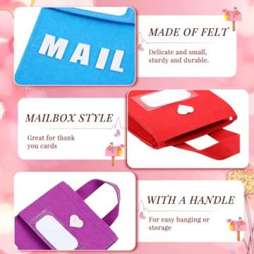 Libima 12 Pcs Valentine's Day Felt Mailbox for Kids Exchange Gifts Classroom Card Hanging Mailbox with 12 Cards 6 x 10 x 3 Inch for Valentine Party Favor Supplies(Multicolor)