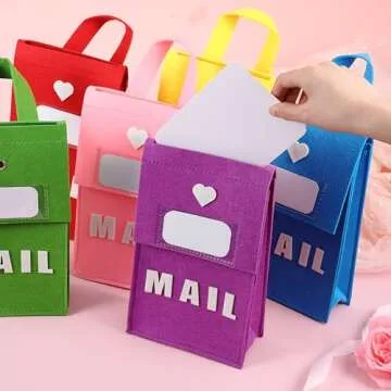 Libima 12 Pcs Valentine's Day Felt Mailbox for Kids Exchange Gifts Classroom Card Hanging Mailbox with 12 Cards 6 x 10 x 3 Inch for Valentine Party Favor Supplies(Multicolor)