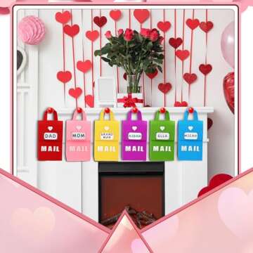 Libima 12 Pcs Valentine's Day Felt Mailbox for Kids Exchange Gifts Classroom Card Hanging Mailbox with 12 Cards 6 x 10 x 3 Inch for Valentine Party Favor Supplies(Multicolor)