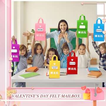 Libima 12 Pcs Valentine's Day Felt Mailbox for Kids Exchange Gifts Classroom Card Hanging Mailbox with 12 Cards 6 x 10 x 3 Inch for Valentine Party Favor Supplies(Multicolor)