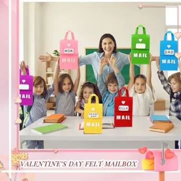 Libima 12 Pcs Valentine's Day Felt Mailbox for Kids Exchange Gifts Classroom Card Hanging Mailbox with 12 Cards 6 x 10 x 3 Inch for Valentine Party Favor Supplies(Multicolor)