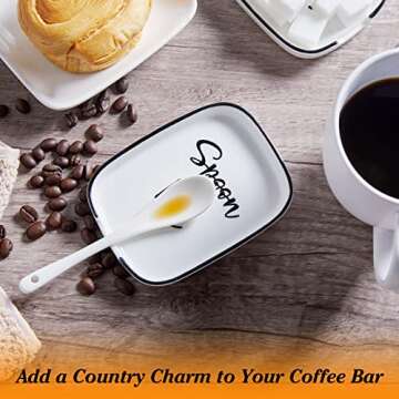 Coffee Spoon Rest for Coffee Bar, DAYYET Ceramic Small Spoon Rest for Stove Top, Spoon Holder for Kitchen Counter, Coffee Bar Accessories and Decor, Ideal Gift for Coffee Lovers