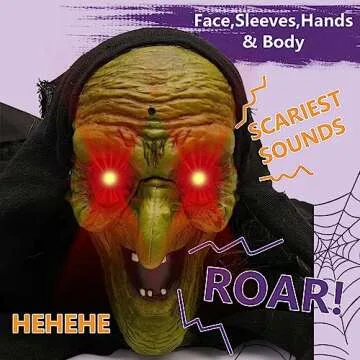 Halloween Outdoor Decoration, Grounderbreaker Zombie Witch with Flashing Eyes Creepy Sound,Scary Crawling Halloween Props Décor Best Halloween Decorations, Haunted House Outdoor, Lawn, Yard Decor