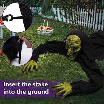 Halloween Outdoor Decoration, Grounderbreaker Zombie Witch with Flashing Eyes Creepy Sound,Scary Crawling Halloween Props Décor Best Halloween Decorations, Haunted House Outdoor, Lawn, Yard Decor