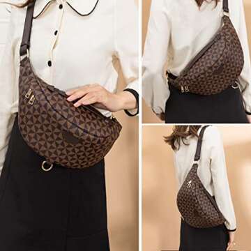 Crossbody Sling Bag for Women Men Leather Bum Belt Bags Fanny Pack Anti-theft Fastener Chest Bag for Travel