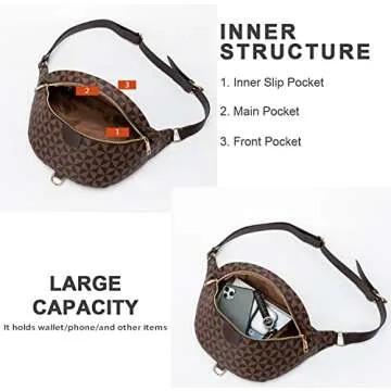 Crossbody Sling Bag for Women Men Leather Bum Belt Bags Fanny Pack Anti-theft Fastener Chest Bag for Travel