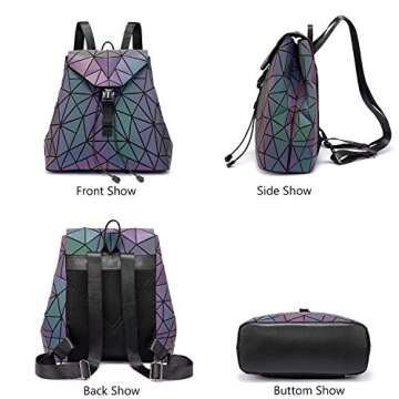 LOVEVOOK Geometric Luminous Backpack for Women Holographic Reflective Purses Crossbody Bag Wallet