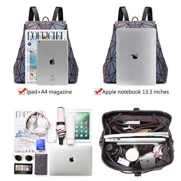 LOVEVOOK Geometric Luminous Backpack for Women Holographic Reflective Purses Crossbody Bag Wallet