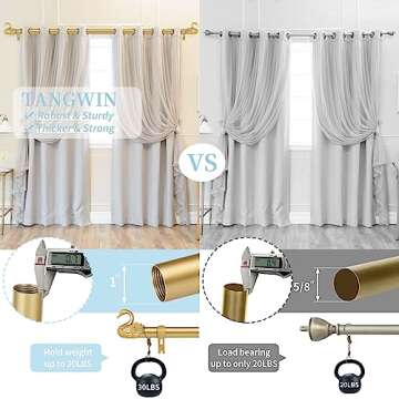 TANGWIN Gold Curtain Rods for Windows 28 to 48 Inch(2.3-4Ft),1 Inch Adjustable Curtain Rod,Heavy Duty Curtain Rods,Decorative Swan Finials Drapery Rods,Single Window Curtain Rod 18-45",Brass Gold