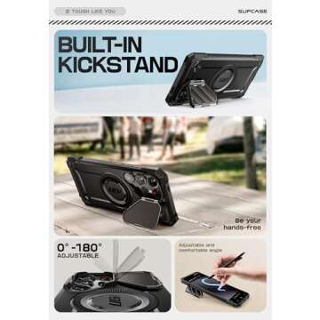 SUPCASE for Samsung Galaxy S25 Ultra Case with Camera Cover Stand (UBMag XT), [S Pen Friendly] [Compatible with MagSafe] [Military-Grade Protection] Magnetic Phone Case for S25 Ultra 6.9 inch, Black