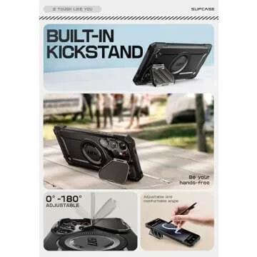 SUPCASE for Samsung Galaxy S25 Ultra Case with Camera Cover Stand (UBMag XT), [S Pen Friendly] [Compatible with MagSafe] [Military-Grade Protection] Magnetic Phone Case for S25 Ultra 6.9 inch, Black