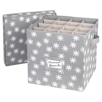 HOLDN’ STORAGE Christmas Ornament Storage Box with Lid - Christmas Decor Storage Containers that Store up to 64 Holiday Ornaments - Grey/White Snowflakes