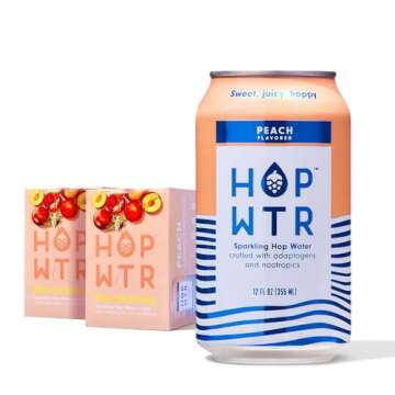 HOP WTR Sparkling Hop Water, Peach 12 Pack, Sugar Free, Low Carb Non Alcoholic Drinks, NA Beer, Adap...