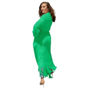 BlaQ Vault Women's Floor Length Open Front Knit Cardigan Dress - Long Sleeve Maxi Dress - Cardigan for Women Green