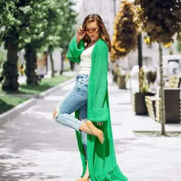 BlaQ Vault Women's Floor Length Open Front Knit Cardigan Dress - Long Sleeve Maxi Dress - Cardigan for Women Green