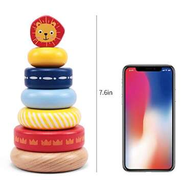 LEO & FRIENDS Wooden Stacking Ring Toys with Lion Crested, Montessori Stacking Toys for Children 1 Y...