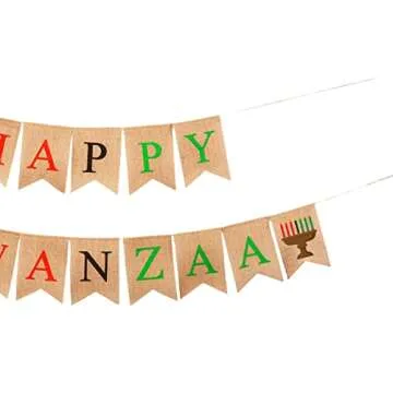 Mandala Crafts Burlap Happy Kwanzaa Banner Kwanzaa Decorations Outdoor Indoor Kinara Kwanzaa Sign - Kwanzaa Decor Home Office African Heritage Holiday Garland