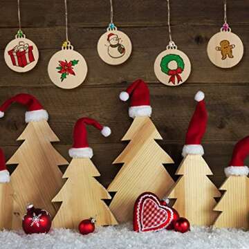 Pojah 60Pcs Wooden Christmas Ornaments for DIY Crafts