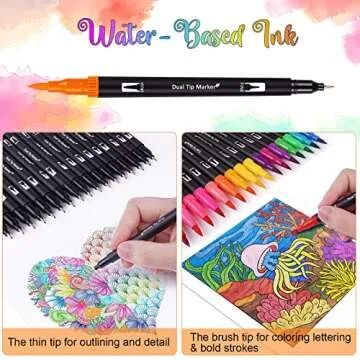 Dual Brush Marker Pens, 72 Colors Art Markers Set with Fine and Brush Tip for Kids Adult Coloring Book Bullet Journaling Note Taking Planner Hand Lettering Calligraphy Drawing Art Supplies Kit